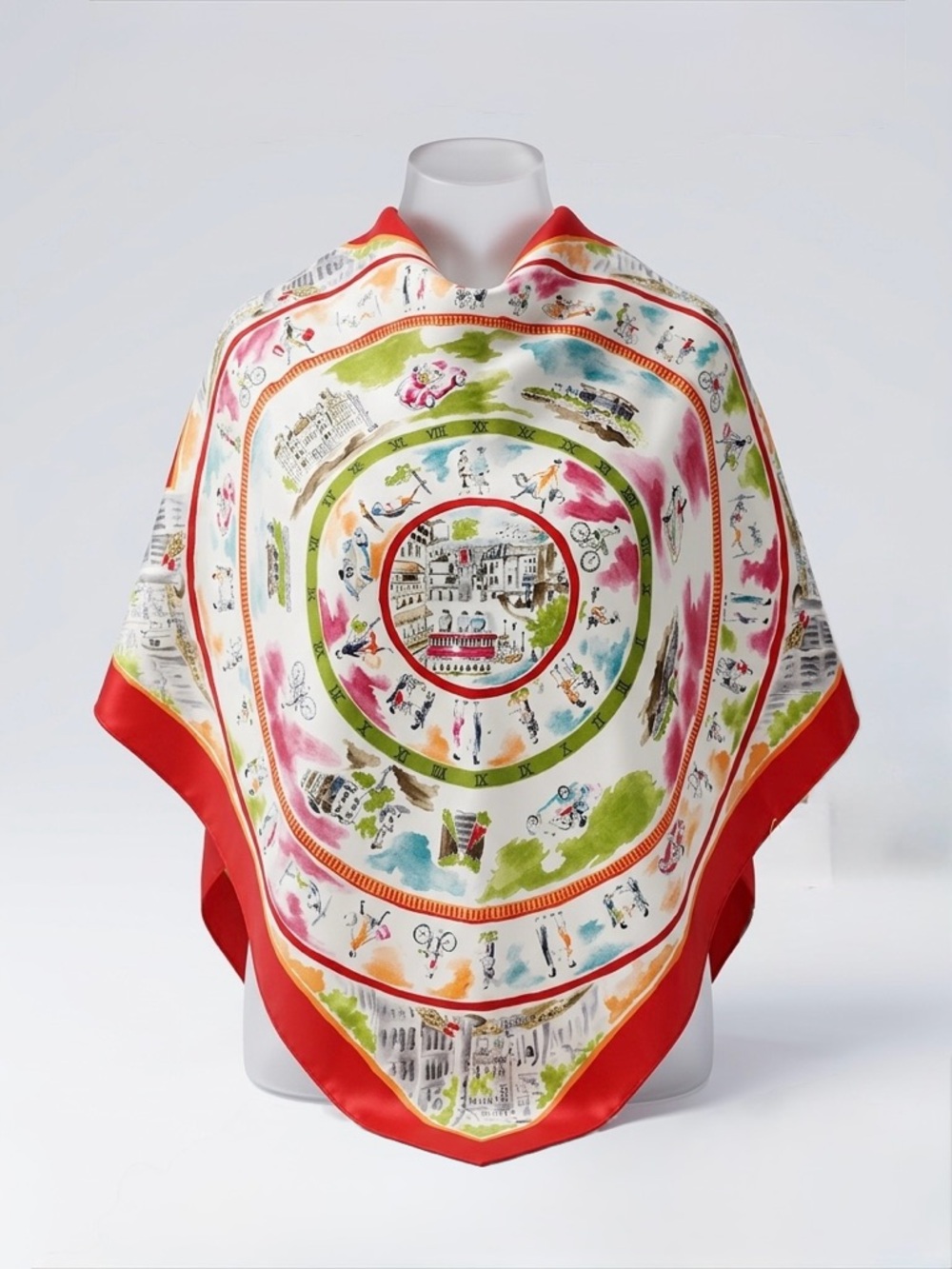 VTG Narrative Silk Scarf | Illustrated City Scenes & Travel Vignettes